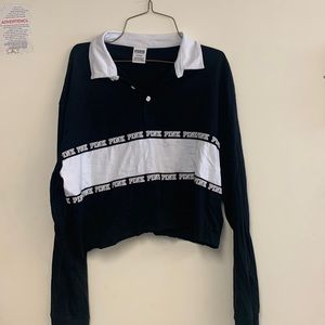 VS Pink crop top. Black with light blue stripe